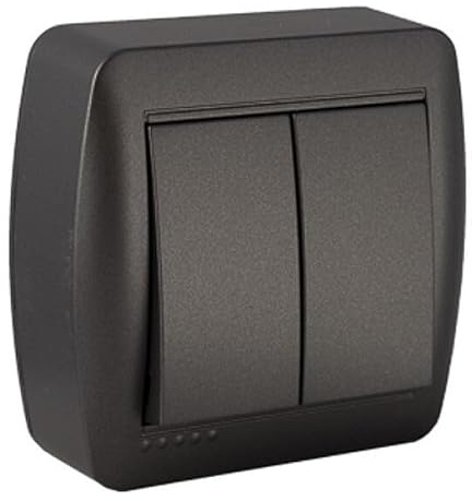 Doble conmutador de superficie grafito, serie mural, ideal para controlar iluminación en hogares y oficinas.