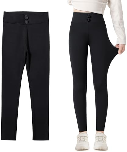 JinBei Leggings para Niñas, Fitness Elástico Cintura Alta Transpirable Largos Pantalones con Bolsillos, Niños Cómodos Gym Deportes Ballet Escuela Pants Ropa para Niña 4-5 Años, Negro