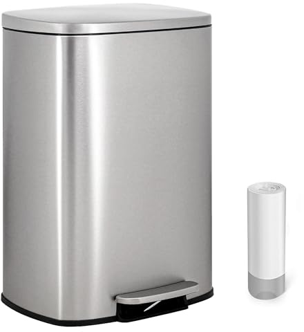 Vidacharmy - Pattumiera per la Raccolta Differenziata 50 L, Pattumiera in Acciaio Inox Anti-impronta con Coperchio a Chiusura Morbido e Pedale, Bidone per Cucina, Include 20 Sacchetti per Spazzatura