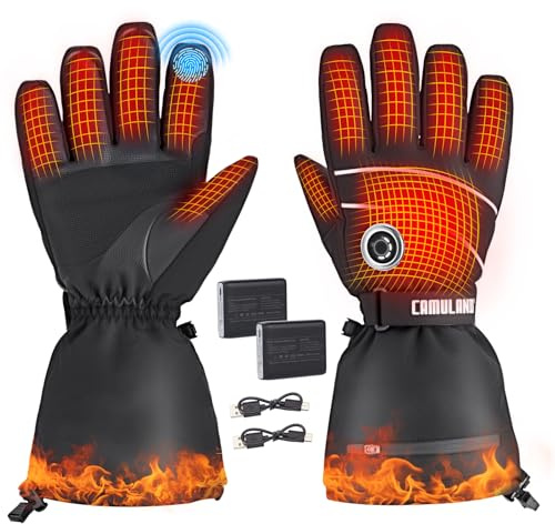CAMULAND Guantes Calefactables 10000mAh para Hombre y Mujer - 4 Niveles de Calor, Impermeables y Resistentes al Viento - Compatibles con Touchscreen para Moto, Esquí, Senderismo, Trabajo Exterior - M