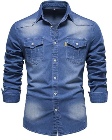Genérico Chaqueta Vaquera Hombre, Camisa De Mezclilla De Hombre, Talla Grande Sin Capucha Solapa con Botones Elástica Chaqueta Holgados Casual Moda Cómodo Abrigo para Parejas O Salidas Informales