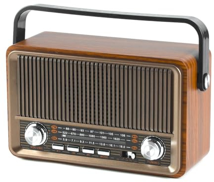 Gurtt Radio retrò AM/FM/SW con Bluetooth Nostalgia Radio piccola con batteria da 1200 mAh Supporta USB/TF/AUX, radio vintage per casa, ufficio, esterni