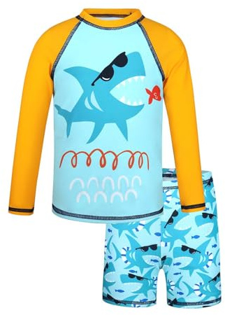 Generisch 2026 Costume da bagno due pezzi per ragazzi con maniche lunghe rashguard costume da bagno per spiaggia piscina attività piscina, Blu, 4-5 Anni