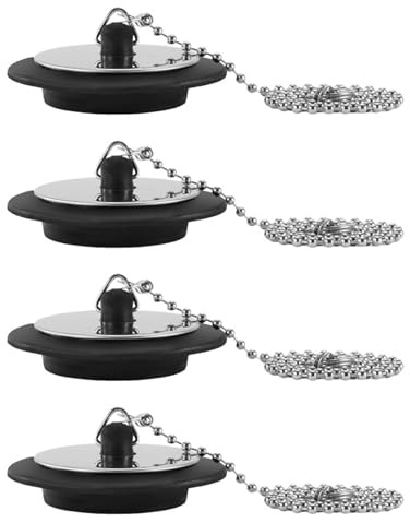 Nybrax 4 Piezas Tapon De Lavabo con Cadena de Bolas, Tapón de baño de Goma con Cadena de 40 cm, Resistente tapón, para Fregaderos, Bañeras,Lavabos,Fregaderos de Cocina(Talla interior 43mm, Chain 40cm)