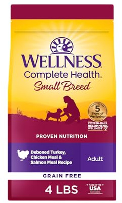 Wellness Complete Health Small Breed Adult Dry Dog Food, Grain Free Kibble, Chicken and Salmon Recipe, 4 lb Bag