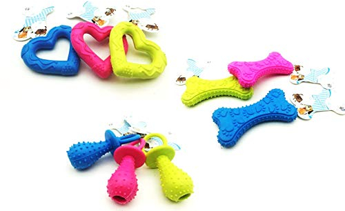 VanessasShop 3er Pack Set Hundespielzeug 10cm Spielzeug für kleine Hunde/Schnuller/Knochen/Herz (Männlicher Hund (Farben; Blau, Grün))
