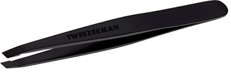 TWEEZERMAN Pinzette (Handgeschliffene Schräge Spitzen, Augenbrauen zupfen, Profi-Qualität, Rostfreier Edelstahl), Full Black