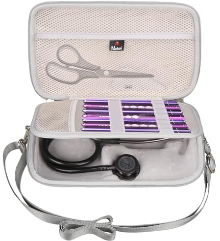 Mchoi Stethoscope Case With Grooved, Suitable for 3M Littmann Classic III Stethoscope, Extra Room for Medical Bandage, Scissors and LED Penlight, Case Only