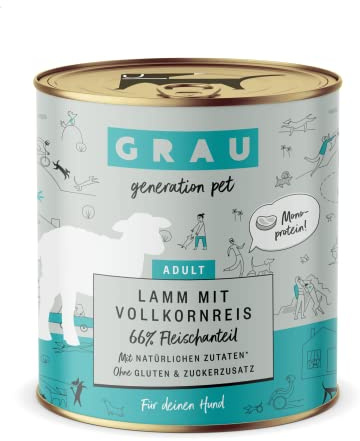 GRAU Våtfoder med lamm och fullkornsris för vuxna hundar, monoprotein, glutenfritt, originalprodukt, 6-pack (6 x 400 g