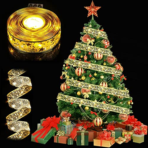 RosyFate LED Cinta Luminosa de Navidad, 5M Guirnalda de Luces LED, Cinta Decorativa de Navidad, Guirnalda árbol de Navidad, para Fiesta de Navidad, Interior, Exterior (Dorado)