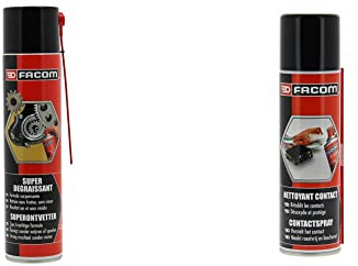 FACOM 006066 Super Dégraissant Mecanique, Aerosol 600 ml Tuyau Prolongateur & 006064 Nettoyant Contact, Desoxyde et Protege, Aerosol 250 ml Tuyau Prolongateur