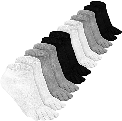 Bencailor 6 Paar Fünf Zehensocken Baumwollsocken für Damen Herren (Schwarz, Weiß, Hellgrau)