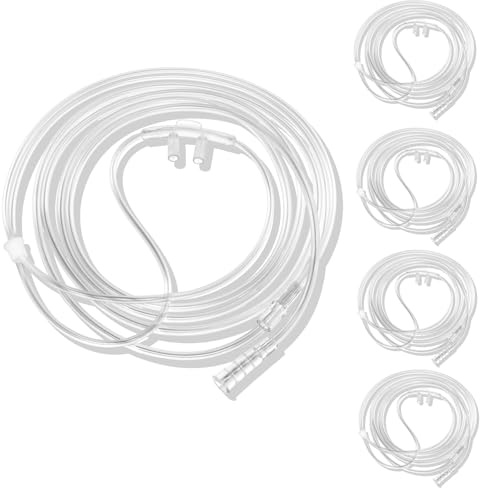YONCOZY Cánula de oxígeno nasal suave para adultos (paquete de 5) – 7 pies, conector estándar, resistente a las torceduras, tubo ligero para una entrega cómoda de oxígeno