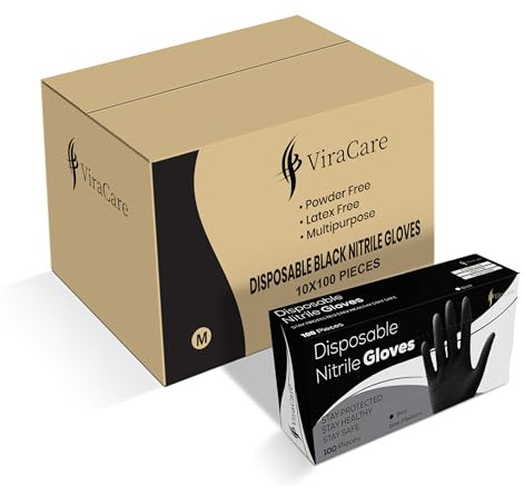 1000 x Black Disposable Gloves Medium | Black Nitrile Gloves Medium | Latex free Gloves | Powder Free Gloves | Black Gloves Disposable | Strong And Non-Sterile | (Medium)