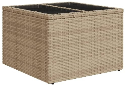 vidaXL Table de Jardin Dessus en Verre Beige 55x55x37cm résine tressée