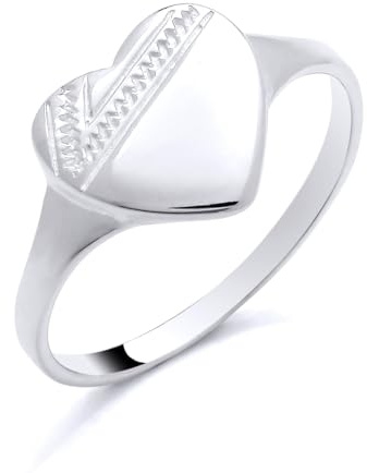 925 Sterling Silver Engraved HEART Signet Ring size K L M N O P Q R S