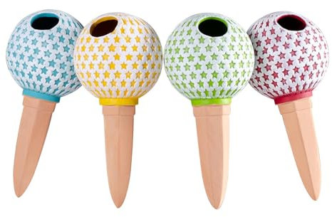 Brochetas de riego de terracota, brochetas de riego de terracota para plantas, dispositivo de riego por goteo, 4 unidades | Riegador de plantas de vacaciones, puntas esféricas de riego de plantas, B