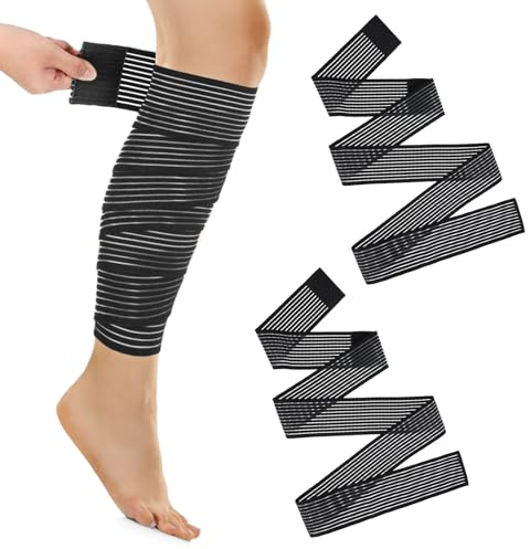 YUXIANLB 2PCS Elastic Calf Compression Bandage Sleeve, Leg Compression Sleeve for Men and Women, Black Compression Wraps for Legs Stabilising Ligament, Joint Pain, Sport, Adjustable (71 Inches)