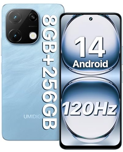 UMIDIGI Smartphone Android 14, 8(4+4) GB+256GB/1TB TF Telefono, 120Hz 6,8 HD+ Telefono Cellulare, Bluetooth 5.2, 5000mAh, Octa Core, 4G Dual SIM/Face ID/Fingerprint/13MP/GPS/OTG-Note 100A Blu