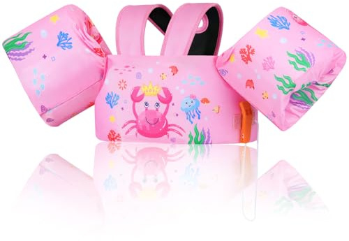 MoKo Swim Arm Band for Kids 20-30-40-50lbs, Clearance Toddler Swim Vest Cute Cartoon Swimming Wings Pool Floats Sleeve Children Water Sports Learning Swim Training Equipment, Pink Crab