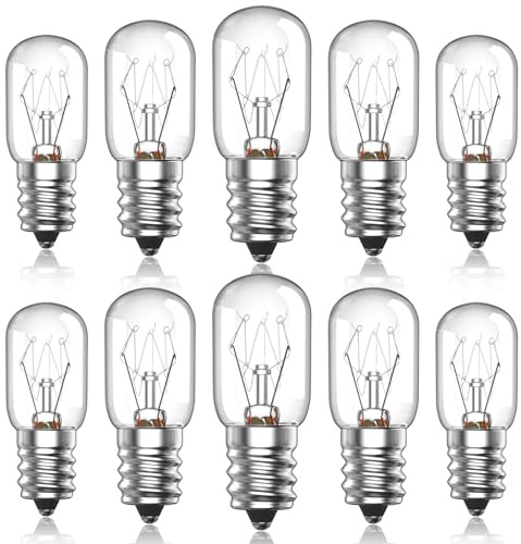 Lustaled E14 Salt Lamp Bulbs,10Pack 300°High Temp Oven Bulb,Dimmable SES Fridge Bulb,Warm White E14 Small Edison Screw Pygmy Bulbs for Salt Lamp,Microwave,Oven,Fridge,Appliance