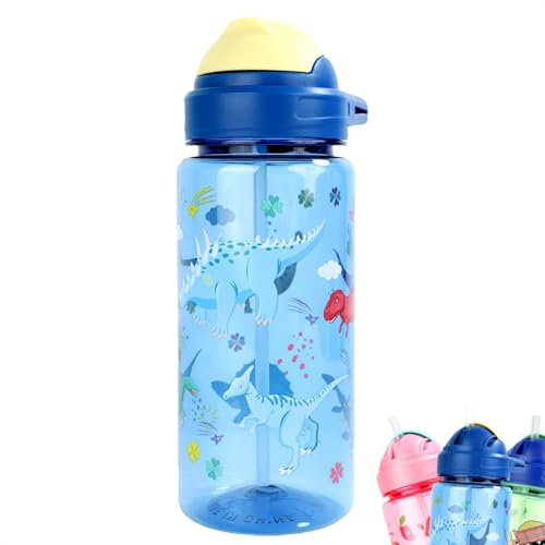 MHwan Kids Water Bottles, 600ml Robust and Shatterproof, Leakproof Water Bottle Kids with Straw, Beautiful Boys Girls Water Bottles for School Travel, Portable Childrens Water Bottle, BPA-Free