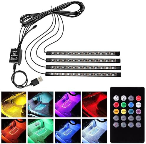 Car LED Light Strip,7 Colors RGB Car Interior Lighting with 72 LED,Remote Control Sound-activated USB Port Charger Atmosphere Lights,Waterproof Light Strip for Men Women Valentines Gifts