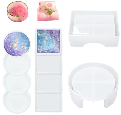 Moldes de Posavasos de Resina, 10 Piezas Bandeja para Moldes de Silicona, Molde para Posavaso de resinas, Molde para Posavasoes de Resinas, Molde Redondos de Resina Epoxi