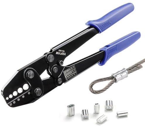 YMYP Wire Rope Crimping Tool, Ferrule Swaging Tool for Aluminum Sleeves, Loop Sleeves, Wire Rope Crimper for 1/16-3/16(1.58mm-5.0mm) Cables, Heavy-Duty Swaging Tool for Railing, Fishing