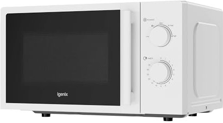 Igenix 20L 800W White Manual Microwave with Stainless Steel Cavity - 5 Power Levels, 35 Minute Timer, 255mm Turntable - IGMS0820MSSW