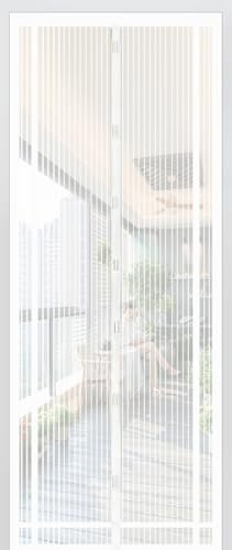 Sekey 130x220cm Rideau Magnétique Anti-Insectes Idéal pour Porte de Balcon, Porte de Cave, Porte de Terrasse (Découpable en Hauteur et Largeur) Grâce au Montage Facile, Blanc