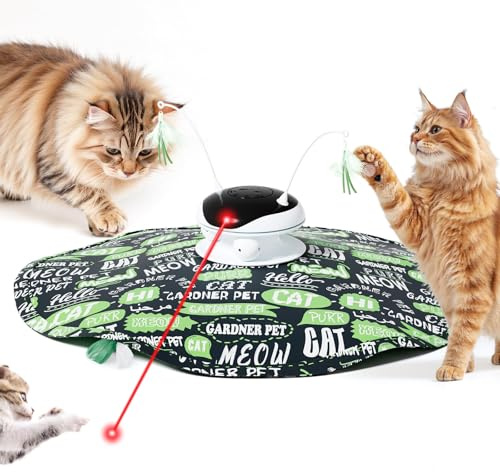 Gardner Pet Juguete para Gatos, 5 en 1 Eléctrico Interactivo Automático para Gatos, Juego de Escondite, Juguete con Plumas, Láser, Pelotas y Sonidos de Pájaros, Carga USB, Verde