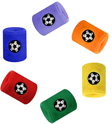 6 Stück Kinder Sport Armbänder, Baumwoll Schweissarmband Fussball, Schweißband Handgelenk Kinder, Absorbierende Wristbands, Handgelenk Schweißband für Fußball Basketball, Leichtathletik (Fußball)
