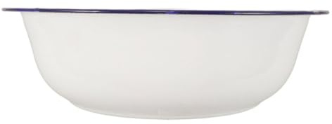 FRCOLOR Vintage Enamel Wash Basin 32cm for Foot Bath and Face Washing White Enamelware Blue Rim for Kitchen and Bathroom Use
