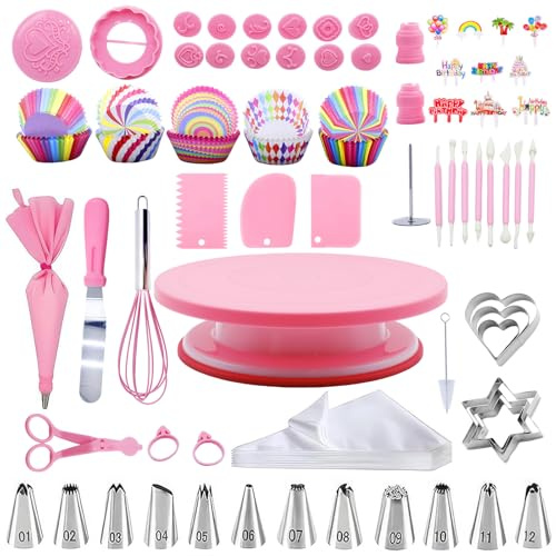 Vlecexs Kit Patisserie 255 Pièces, Plateau Tournant Patisserie,Patisserie Accessoire,Ustensiles à Pâtisserie Inclure Plateau Tournant, Poche a Douille, Decoration Gateau Anniversaire