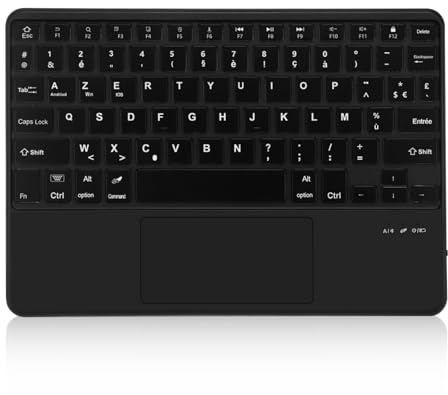 JADEMALL Bluetooth Clavier avec Trackpad pour iPad/iPad Pro/Air/Samsung Tablet/Honor Pad/Lenovo, AZERTY Clavier Bluetooth avec Touchpad Compatible iOS/Windows/Android, Noir