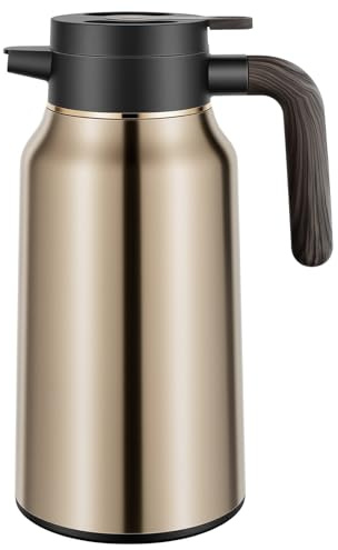 CRROEL 2Litre Stainless Steel Thermal Carafe Jugs, Insulated Coffee Jugs,Insulated Teapot with Press Button Top, 36Hrs Warm & Cold Retention for Tea, Water, Drink (Rose Gold)