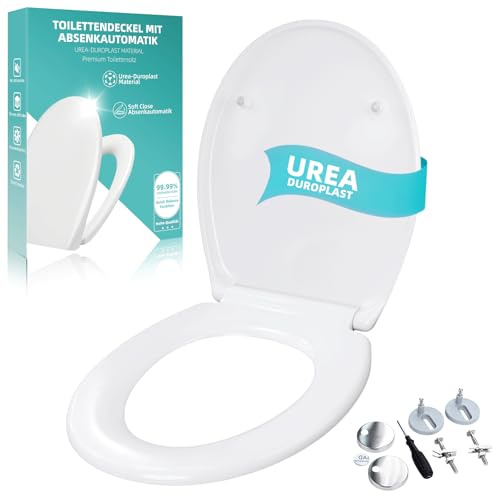 Tapa WC Universal UF Resin Amortiguada, Tapas de Water con Cierre Suave y Liberación Rápida, Tapadera WC Universal en Forma O con Bisagras Ajustables, Blanco Acabado Cerámico