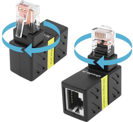 MEIRIYFA Adattatore Cat6 Cat5E Ethernet RJ45, rotazione a 360 gradi, 1000 Mbps, 90 gradi, RJ45, adattatore rotante 8P8C, LAN, adattatore di rete per computer laptop router (2PCS, angolo retto)