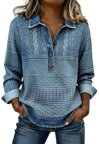 Nidddiv Polo de manga larga para mujer, blusa de manga larga, camisa de manga larga, blusa ligera, elegante, camisa de ocio, moderna, cómoda, para el tiempo libre, botones, chaqueta retro