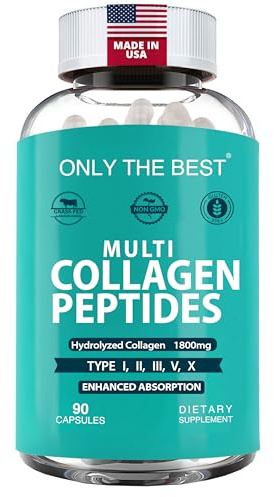 Premium Multi Collagen Peptides Capsules 1800mg - Types I, II, III, V, X To Support Skin, Hair, Nails - Helps Bones, Joints, Muscles, & Digestive Health* Hydrolyzed Collagen Supplement 90 Capsules