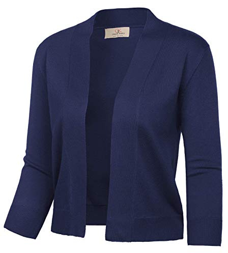 GRACE KARIN Women's Knit Cropped Cardigan Sweaters 3/4 Sleeve Open Front Shrugs Bolero Cardigan Coat Tops Medium Navy Blue