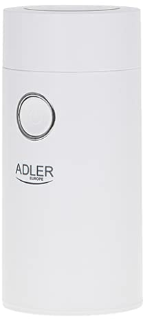 Adler AD4446WS Molinillo Café Eléctrico Pequeño, Semillas Especias y Frutos Secos, Cuchilla Doble de Acero Inoxidable, Capacidad 75g, 150W, Blanco