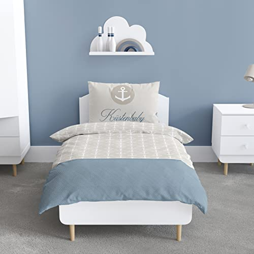 MTOnlinehandel Anker Kinder-Bettwäsche 100x135 + 40x60 cm, Küstenbaby Maritime Babybettwäsche, Kleinkinderbettwäsche für Mädchen und Jungen, passend zur Küstenkind Bettwäsche