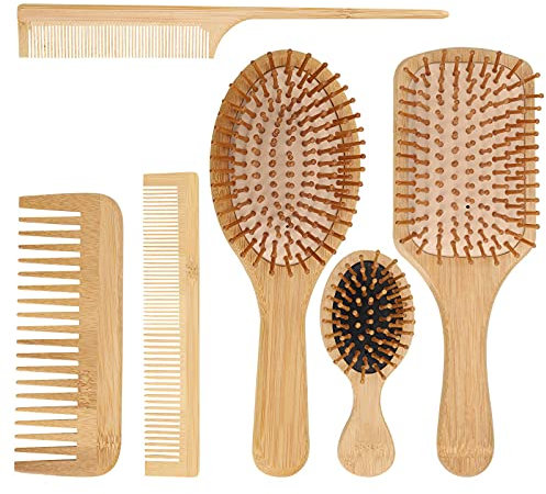 Bamboo Hair Brush 6 Sticks Bamboo Brush Wooden Hair Brush for Enhance Shine Massage the Scalp and Improve Tangles 6Pcs