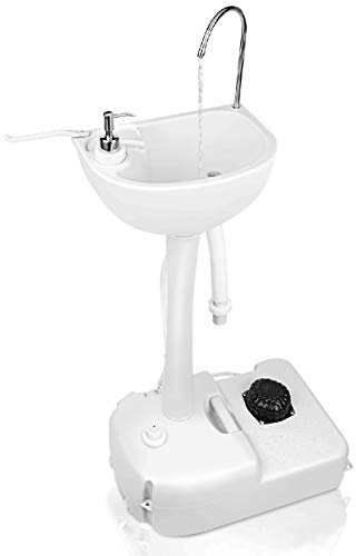 GOPLUS Évier de Camping Portable avec Pompe à Pied et roulettes, Station de Lavage avec Réservoir d'eau 17L, Porte-Serviettes, Distributeur de Savon pour Voyage, Pique-Nique, Randonnée