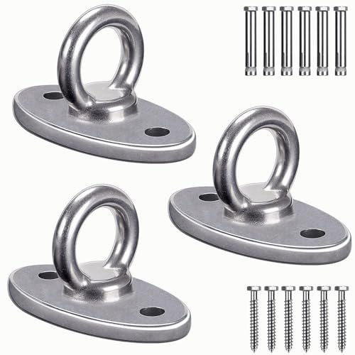 BeneLabel 3Pcs Wall Ceiling Mount Bracket for Suspension Strap Trainer, Stainless Steel, 2800lb Capacity, for Body Weight Strength Training, Aerial Yoga, Resistance Band, Battle Rope, Boxing, 3 Pack