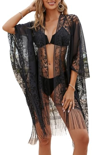 colornival Damen Bikini Badeanzug Cover Up Sexy Spitzen Sommer Beach Strandponcho Vertuschen für Urlaub Bademode Kimono