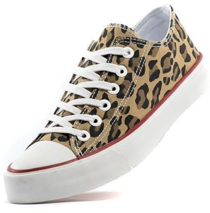 sharllen Ladies Canvas Shoes Women, Unisex Lace up Plimsolls Pumps Low Top Trainers for Men Casual Sneakers Canvas Plimsoles Flat Shoes(Leopard red 280)