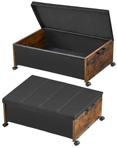 FOUCSSOMEI Under Bed Storage with Wheels,Under Bed Drawers Heavy Duty, 2 Packs, Wooden Under Bed Storage Containers Organizer, Metal Frame, Patented Design